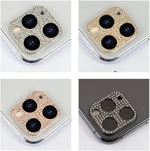 Vista 7 de Protector de lente brillante para iPhone 12 Pro Max, cubierta de cámara con purpurina 3D, diamantes de imitación, puntos brillantes, decoración