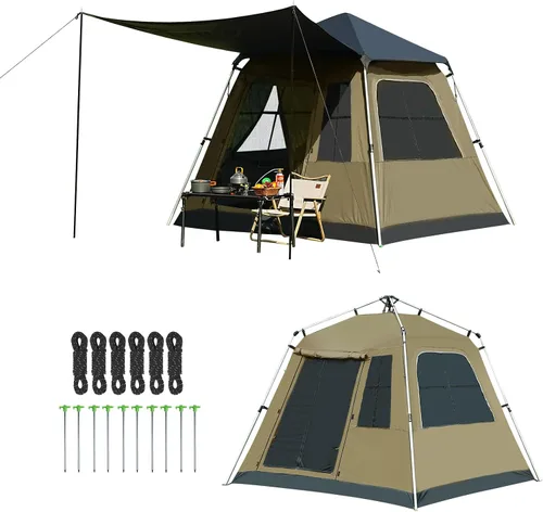 Vista 8 de Tienda de campaña desplegable instantánea con parasol extraíble, tienda de campaña con protección UV y ventilación, impermeable, resistente al Gris