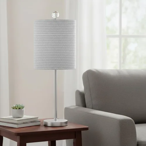 Vista 7 de Aspen Creative 31615 Pantalla de lámpara con forma de tambor de transición (cilindro) en forma de araña en jacquard blanco y gris, 8 pulgadas