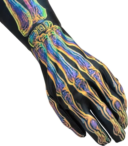 Vista 7 de Uisozsfeb Disfraz de esqueleto para hombre que brilla en la oscuridad Tiene un efecto fluorescente en un ambiente oscuro. E046
