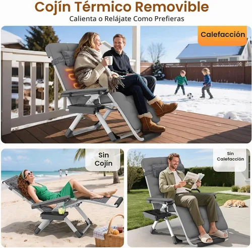Vista 5 de Suteck Heated Zero Gravity Chair, 33" XXL Oversized Reclining Lounge Chairs Gris fósil.