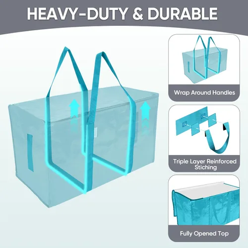 Vista 3 de TICONN Paquete de 2 bolsas de mudanza extra grandes resistentes con cremalleras y asas de transporte, bolsas de almacenamiento duraderas