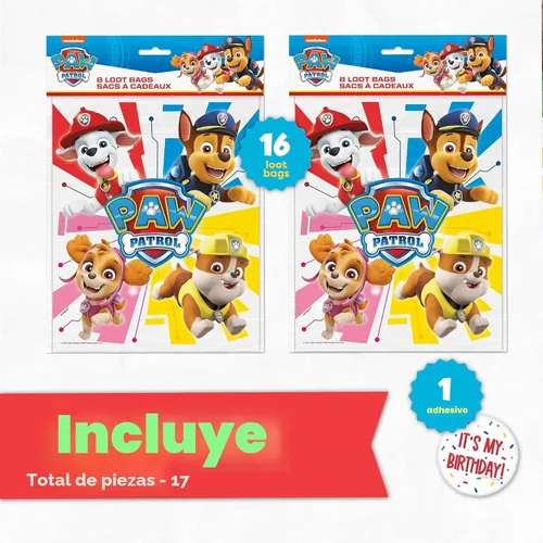 Vista 2 de Suministros de Fiesta Únicos de Patrulla Canina Bolsas de Regalos de Favores de Fiesta de Patrulla Canina Paquete de 16 y Adhesivo