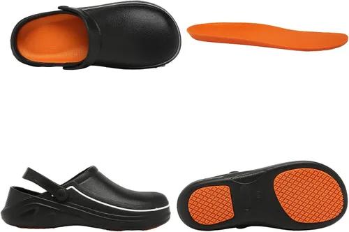 Vista 5 de JSWEI Zapatos de cocina unisex para adultos, antideslizantes, resistentes al agua, para hombres, mujeres, enfermeras, jardineros, interiores