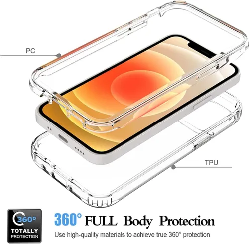Vista 3 de Funda para iPhone 12 Mini con protector de pantalla de vidrio templado, protección de cuerpo completo transparente 360 + TPU suave a prueba