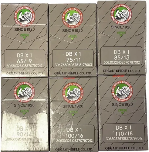 Vista 4 de 60 agujas industriales de órganos DBX1 en varios tamaños 9, 11, 13, 14, 16, 18 agujas para máquina de coser de órganos japoneses compatibles