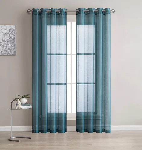 Vista 6 de Cortinas traslúcidas LinenZone. Cortinas de lino sintético traslúcidas. 2 paneles de cortina traslúcida en el paquete. Elegantes cortinas de 84 Beige