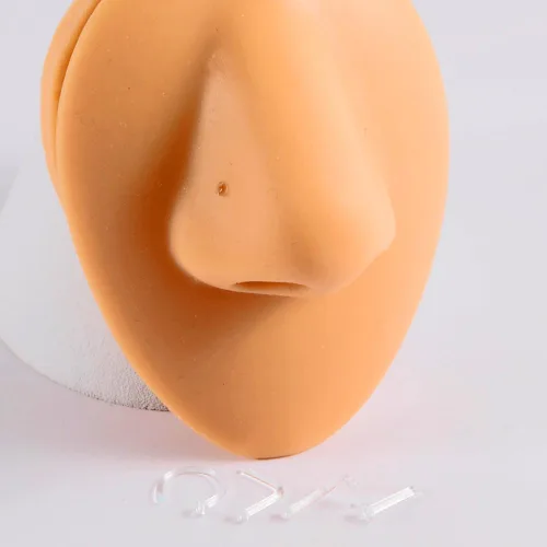 Vista 6 de Anillo de nariz transparente Bioflex, aretes de nariz en forma de L, sacacorchos para la nariz, piercing para el cuerpo, conjunto de joyas