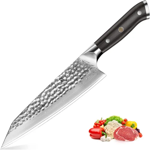 Vista 8 de Juego de 3 cuchillos de damasco con acero de damasco VG10 de alta calidad, juego de cuchillos de cocina japoneses profesionales ultra afilados