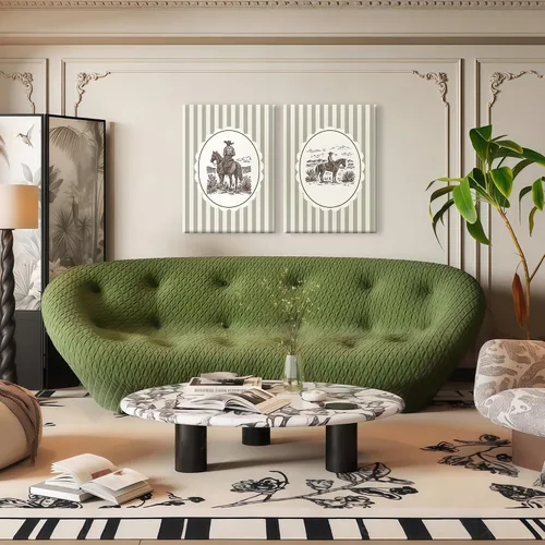 Vista 3 de 2 piezas de arte de pared de vaquero occidental, cuadros de decoración de pared de vaqueros a rayas sobre caballos, impresiones de pósters de lienzo
