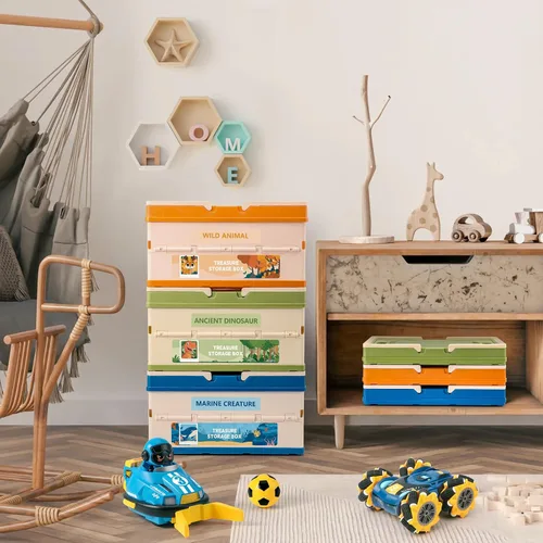 Vista 7 de FRUSE Paquete de 3 cajas de almacenamiento de juguetes, organizadores de juguetes y almacenamiento con tapa, caja de juguetes para niños con asa