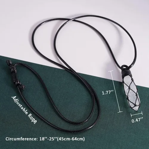 Vista 4 de Black Obsidian Healing Crystal Points Necklace Adjustable Rope Hexagonal Wrapped Braided Stone Pendant Necklace Handmade Gemstone Jewelry for Men