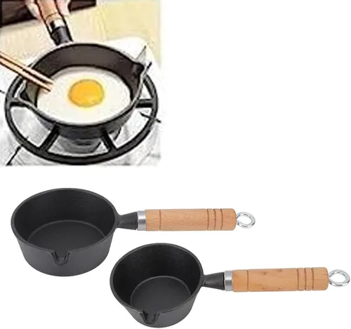 Vista 6 de Mini sartén antiadherente, mini sartén de hierro fundido, mango de madera maciza, mini sartén presazonada para cocinar en interiores y exteriores