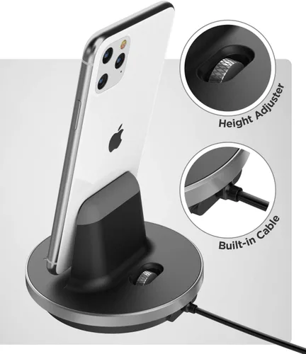 Vista 4 de Soporte de carga para iPhone con certificación MFi, base Lightning de escritorio con cable USB-C integrado para carga rápida Apple iPhone 14 Pro