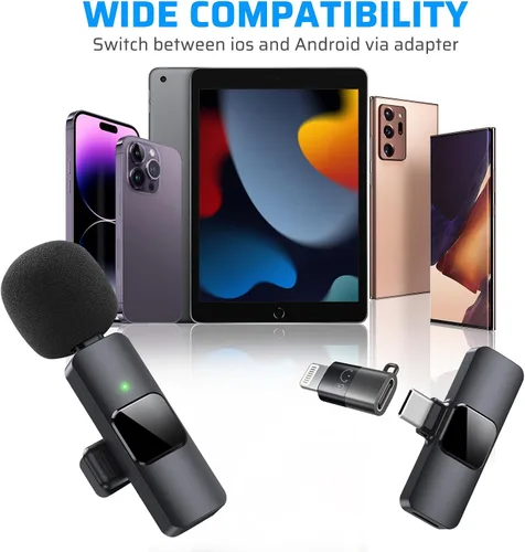 Vista 6 de Micrófono Lavalier inalámbrico dual para iPhone, iPad, perfecto para videoconferencias, grabación y transmisión en vivo
