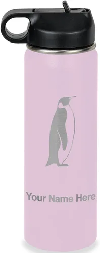 Vista 74 de LaserGram Botella de agua personalizada, pingüino, acero inoxidable de doble pared aislada al vacío con popote superior, regalo grabado