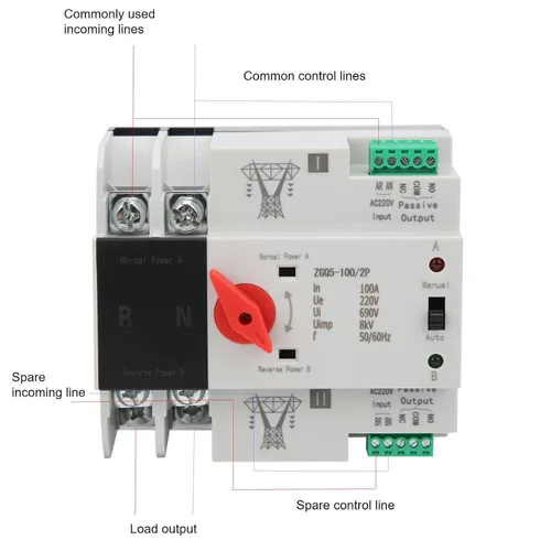 Vista 5 de Interruptor de transferencia de 100 amperios, interruptor de transferencia automática, interruptor de transferencia manual, interruptor