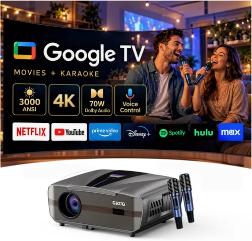 Vista 12 de 4K Daylight Projector Google TV, 2300 ANSI Smart Projector, WiFi 6, Bluetooth, NFC Wireless Casting, Low Latency Gaming, Auto Focus, HDMI ARC, Dolby