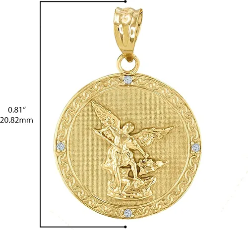 Vista 3 de Colgante de oro de 10 quilates con diamantes de San Miguel Arcángel con detalles de diamantes colores G-H claridad SI1-SI2 elección de metal Metal