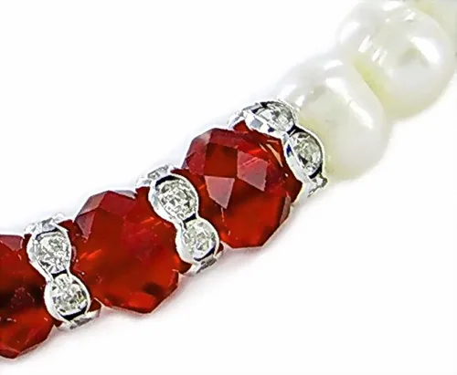 Vista 5 de Linpeng Elegante pulsera de piedra natal de perlas cultivadas de agua dulce para mujer, color rojo, 7 5 pulgadas de EE. UU