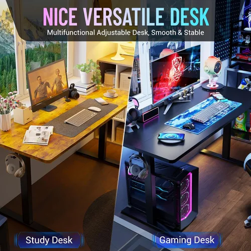 Vista 9 de Veken Escritorio eléctrico grande de pie de 55 pulgadas, mesa de juegos Cíber negro