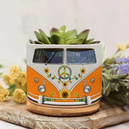 Vista 8 de Juego de mini macetas con estampado de lente de cámara, decoración del hogar, macetas de cerámica para suculentas con bandeja de bambú, regalos