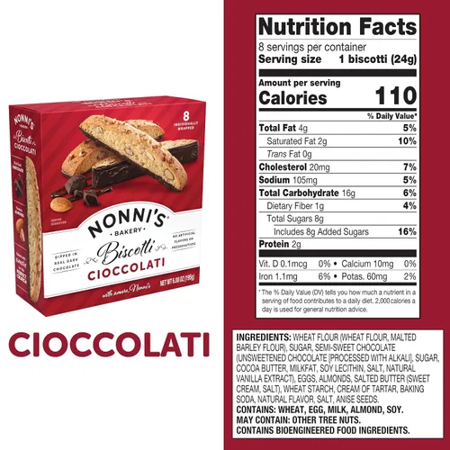 Vista 2 de Nonni's Cioccolati Biscotti - Galletas italianas - 2 cajas - Biscotti envueltas individualmente - Galletas italianas de Biscotti hechas