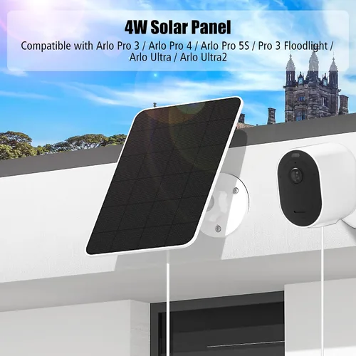 Vista 2 de Cargador de panel solar compatible con Arlo Pro 3/Pro 4/Pro 5S/Pro 3 Floodlight/Ultra/Ultra2, carga de paneles solares de 5 V 4 W, IP66 resistente a