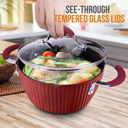 Vista 5 de NutriChef Olla de cocina antiadherente duradera, utensilios de cocina de alta calificación con tapas de vidrio templado transparentes, 2.1 cuartos