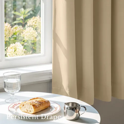 Vista 7 de NICETOWN Biscotti Beige 100% Cortinas opacas de 45" de largo para cocina, bolsillo con varilla para sótano completamente opaco, cortinas térmicas