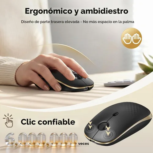 Vista 5 de TECKNET Ratón inalámbrico, recargable delgado, portátil, silencioso con receptor USB de 2.4 GHz, silencioso y ligero, batería de larga duración