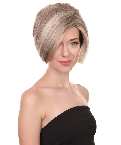 Vista 6 de HPO Peluca rubia Super Karen Minivan Mom Meme Pixie para mujer, ideal para Halloween, fibra sintética ignífuga