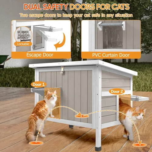 Vista 11 de PetsCosset Casa aislada para gatos al aire libre, resistente a la intemperie, refugio para gatos ferales para invierno, aislamiento de espuma