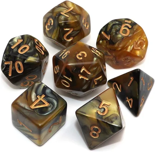 Vista 23 de Juego de dados poliédricos DND con brillo para juegos de rol de mazmorras y dragones (D&D) RPG, dados verdes mezclados con nebulosa negra