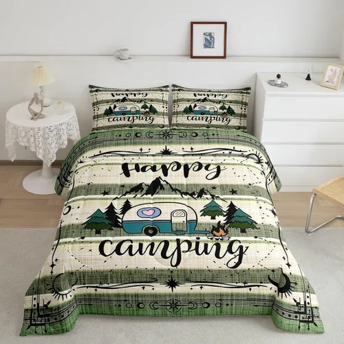 Vista 8 de Erosebridal Juego de edredón de cabaña de cabaña, juego de ropa de cama individual para niños, edredón de campamento con temática de campamento