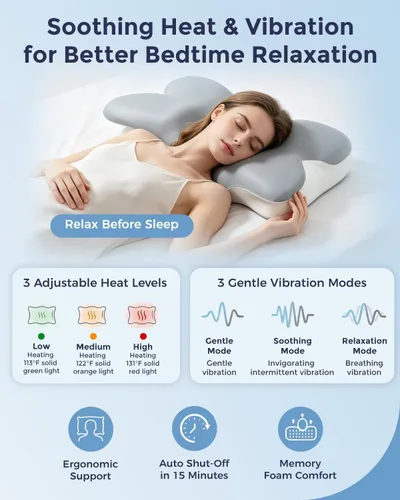 Vista 2 de Almohada cervical del cuello para dormir que calienta la almohada vibrante Gris