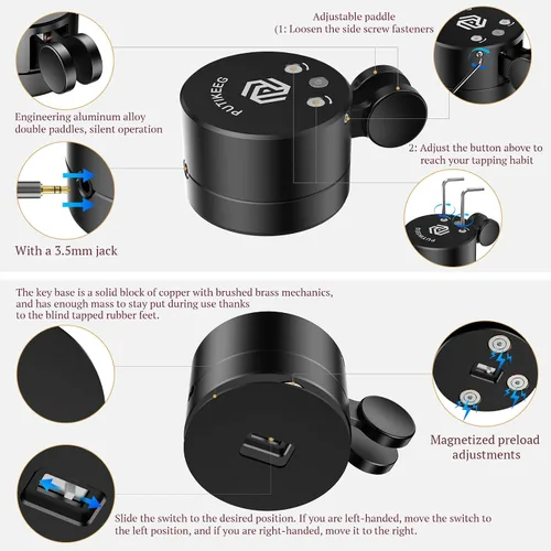 Vista 2 de Putikeeg Mini llave de código morse - CW doble paleta con base magnética, paletas de retorno magnéticas, llave Lambic Morse para radioaficionado