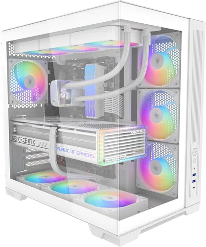 Vista 21 de SAMA V40 Mid Tower ATX Chasis – 6 × 120mm Ventiladores ARGB PWM Pre-Instalados, Paneles de Vidrio Templado Dual, Flujo de Aire Vertical, Diseño