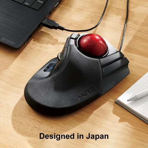 Vista 7 de ELECOM HUGE Ratón de trackball, con cable, operado con los dedos, función de 8 botones, reposamanos adjunto, ventana de bola roja lisa de 2.047 in