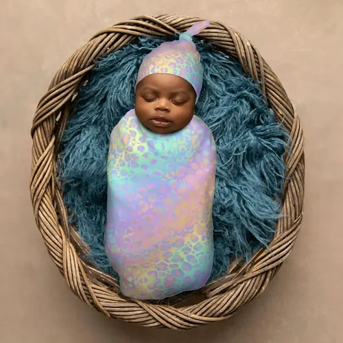 Vista 6 de Juego de mantas holográficas de leopardo para recién nacidos, manta de recepción suave para bebé, saco de envoltura para baby shower, regalo