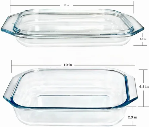 Vista 3 de Cacerola de vidrio templado de 1.4 cuartos de galón con tapa, cazuela rectangular de vidrio transparente con tapa de vidrio