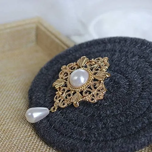 Vista 7 de Broche de filigrana con perlas huecas doradas para mujer, vestido completo, suéter, accesorios retro simples