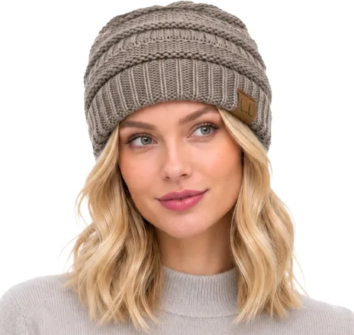 Vista 62 de C.C Exclusives Gorro de Punto de Cable - Gorros Gruesos, Suaves y Cálidos de Punto Grueso Chenille Teniente Mel Gris