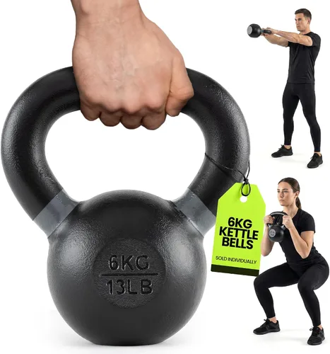 Vista 9 de Rage Fitness Single Cast Iron Kettlebell Powder Coated - Wide Handle Weights for Core & Glute Workouts; Swings, Squats, Deadlifts; Strength