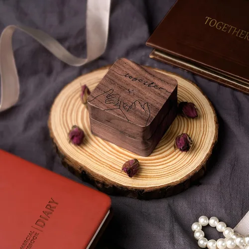 Vista 3 de Caja de anillos, caja de anillo de boda para propuesta, soporte de anillo de compromiso regalo para el día de la boda, caja de anillos rústica