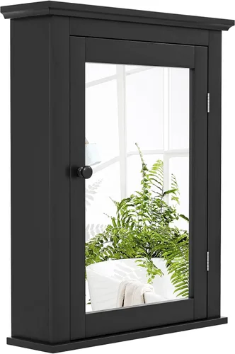 Vista 10 de Botiquín marrón con espejo, almacenamiento ajustable montado en la pared para baño, sala de estar, dormitorio, entrada y cocina