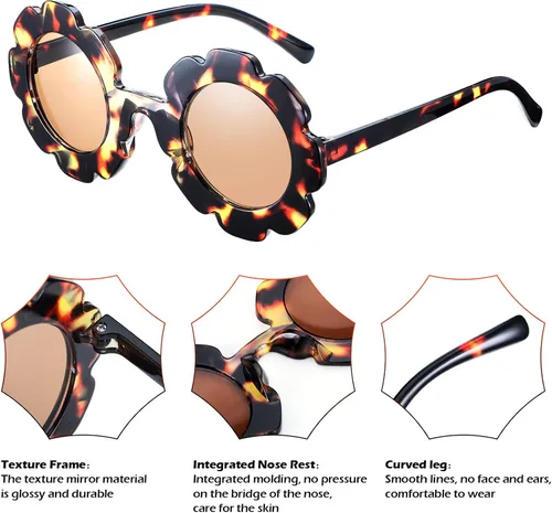 Vista 3 de Tatuo 4 pares de lentes de sol redondos con diseño de margaritas, para niños y niños pequeños, redondos, lindos anteojos de playa para exteriores