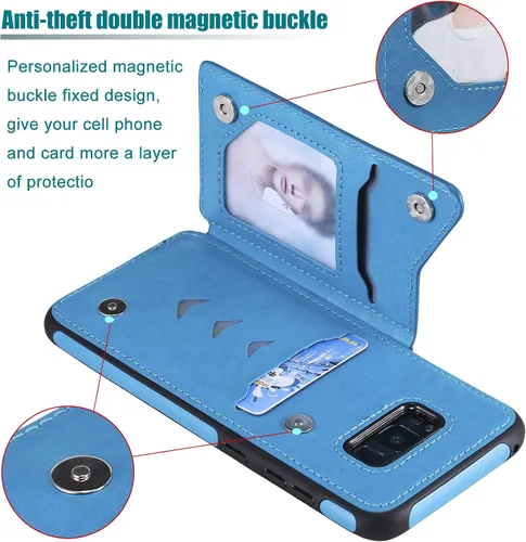 Vista 2 de Funda para Samsung S8, funda trasera magnética de flores en relieve para Galaxy S8 Kickstand Wallet Case para mujer con tarjetero y funda protectora