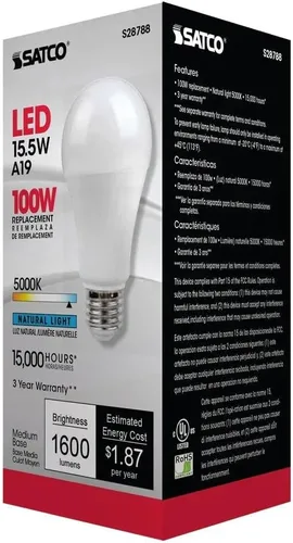 Vista 7 de Satco S28788 15.5A19/LED/50K/ND/120V (6 bombillas LED)