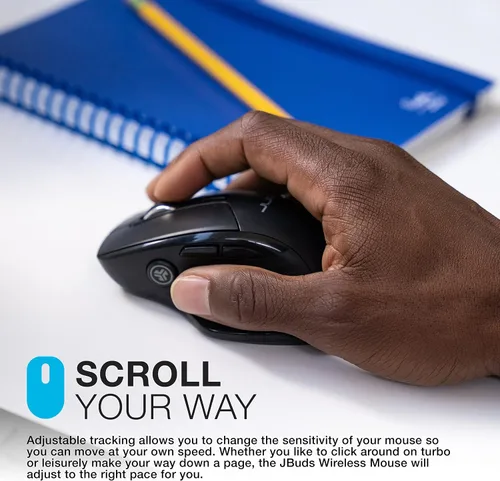 Vista 3 de JLab JBuds Mouse inalámbrico, se conecta a través de Bluetooth o USB inalámbrico, palanca multidispositivo, hasta tres dispositivos, perfiles